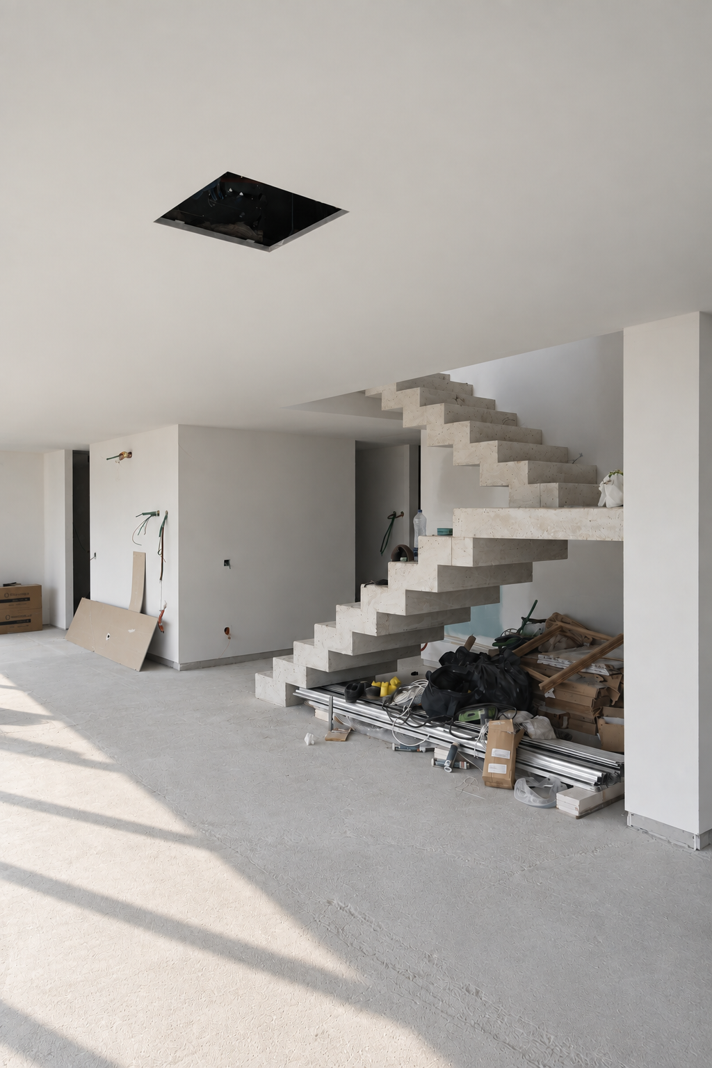 SJ222 – floating concrete staircase under construction