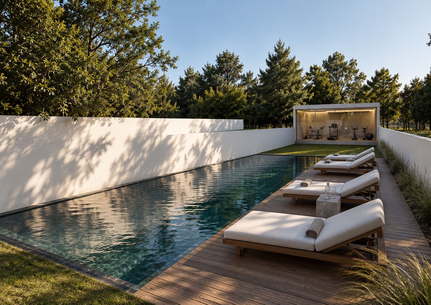 VA59 – piscina de borda infinita e deck de madeira