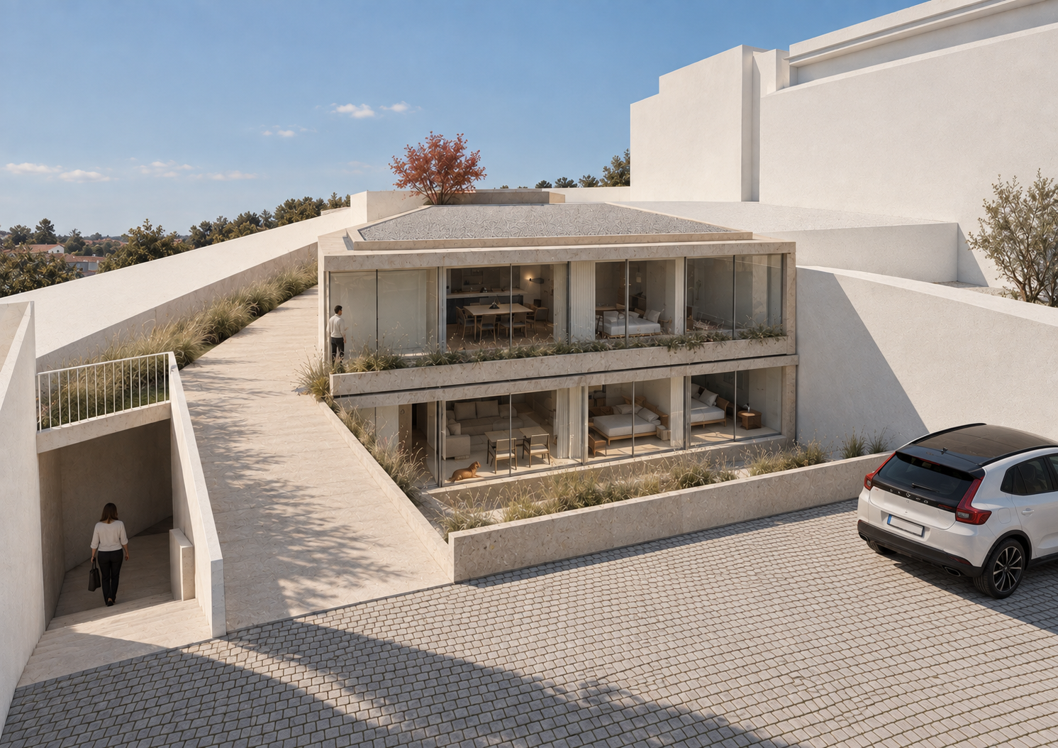 AM294 – aerial view of the courtyard, entrance and green roof