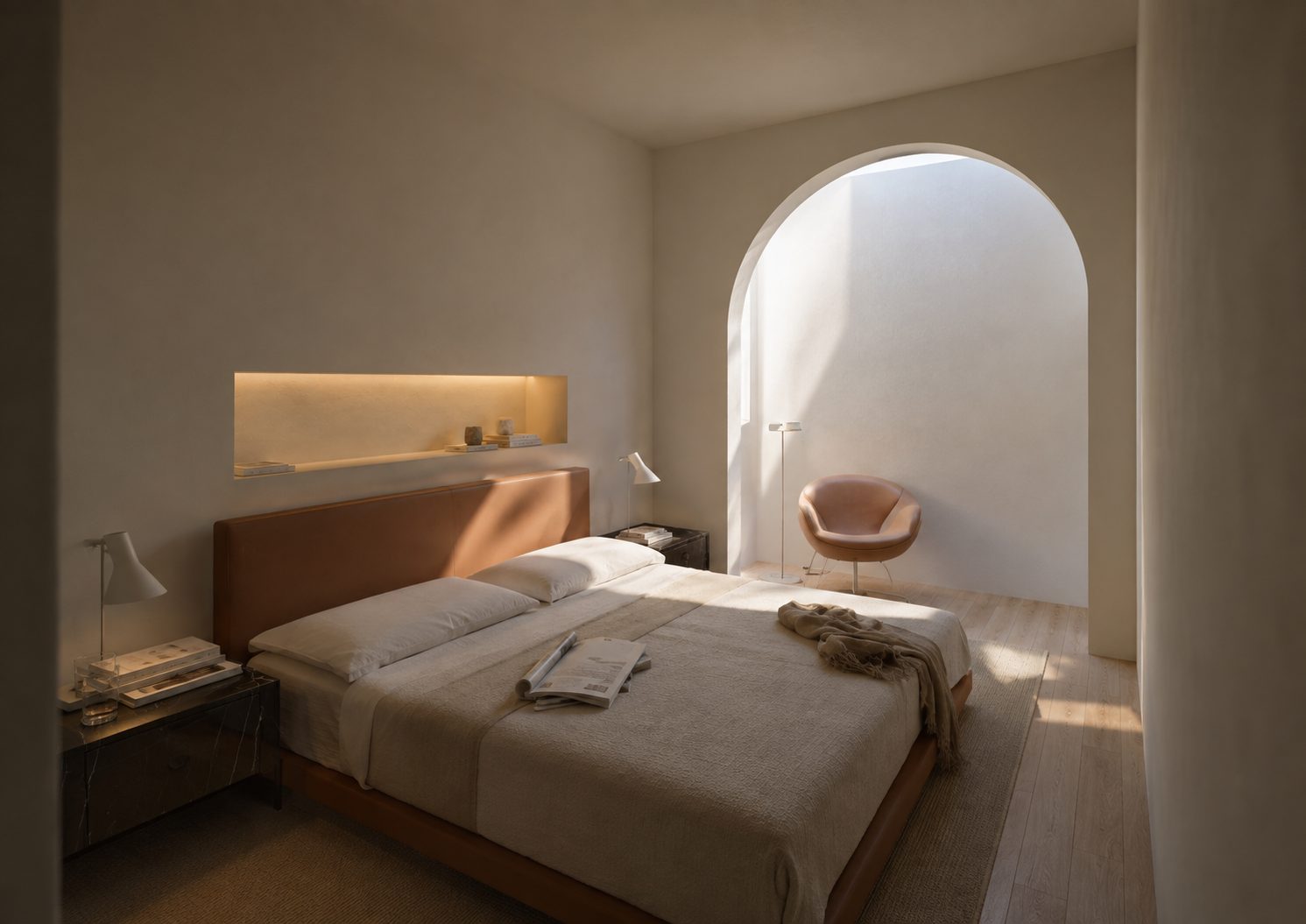 Quarto com arco no projeto de reabilitação Quanza