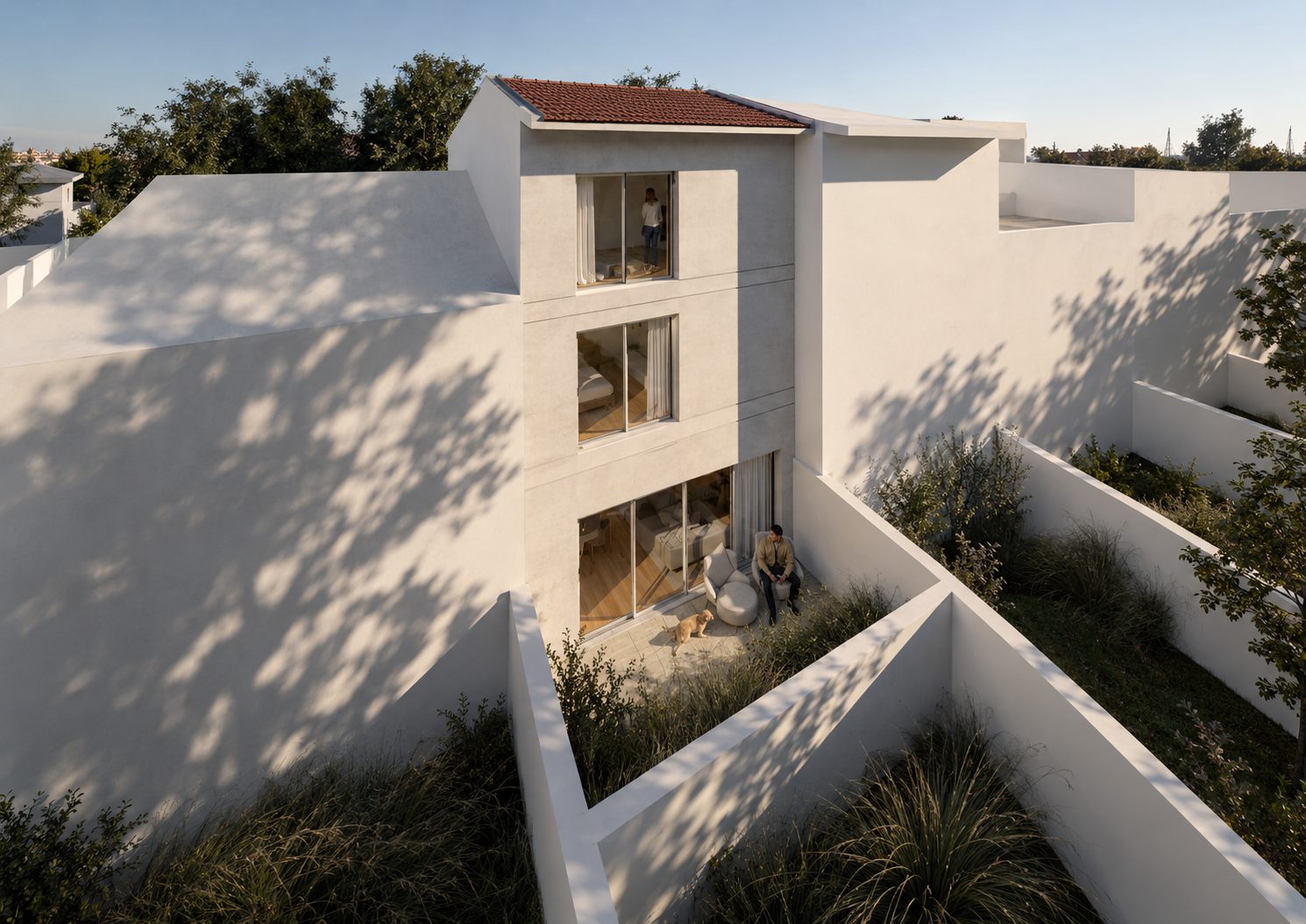 Terraços posteriores em socalcos da casa Quanza, sobre o jardim